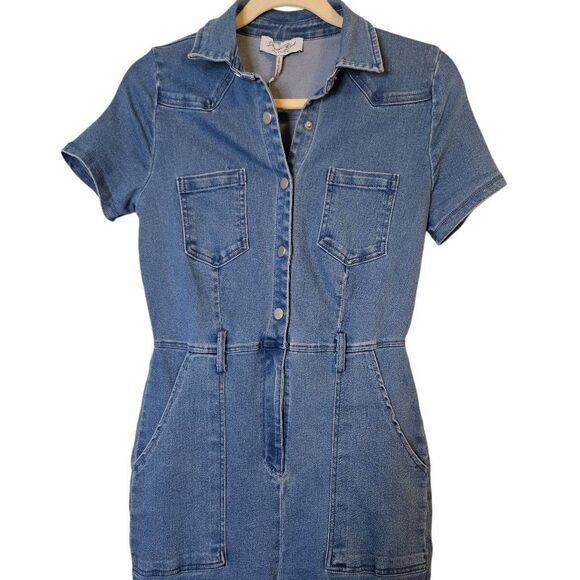 Denim Blvd stretch denim form fitting jumpsuit, high waisted, bootcut. Size L. - Picture 2 of 5